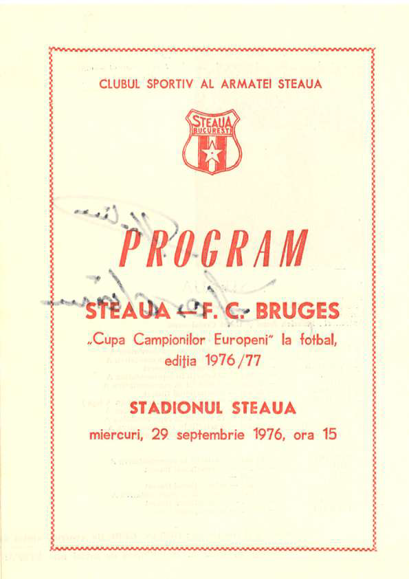 Pagină din programul meciului Steaua – FC Bruges 1
