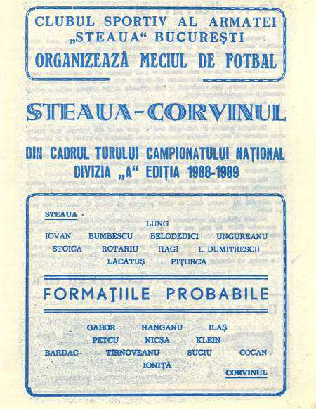 Pagină din programul meciului Steaua – Corvinul 1