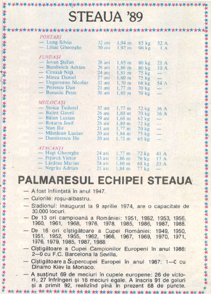 Pagină din programul meciului Steaua – IFK Göteborg 11