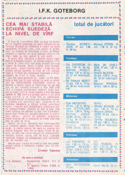 Pagină din programul meciului Steaua – IFK Göteborg 12
